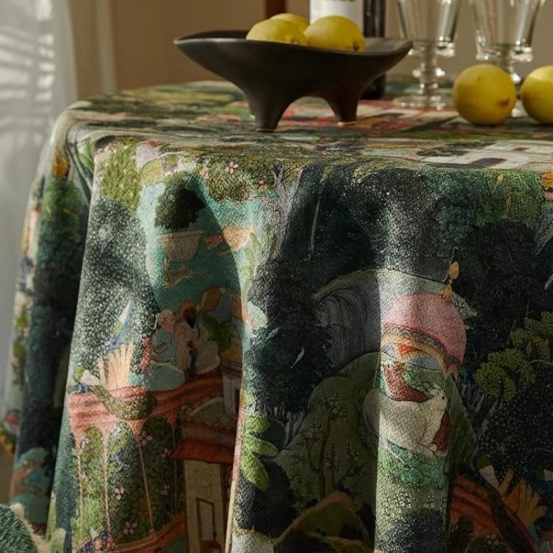 Față de masă din flanelă cu model floral, formă dreptunghiulară, stil retro