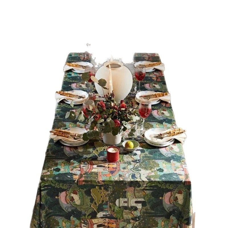 Față de masă din flanelă cu model floral, formă dreptunghiulară, stil retro