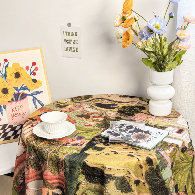 Față de masă din flanelă cu model floral, formă dreptunghiulară, stil retro