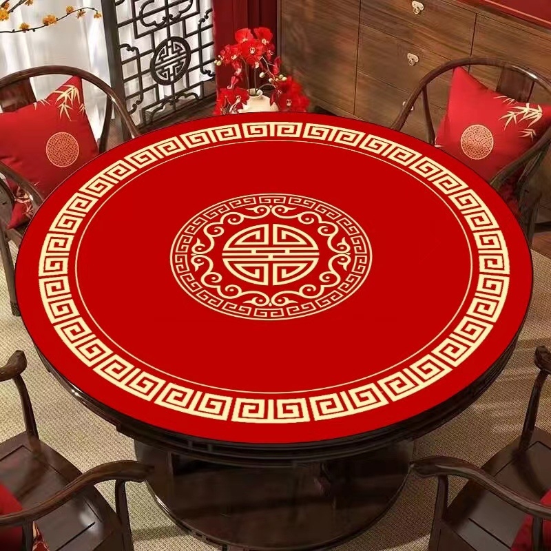 Față de masă rotundă din PVC, stil clasic chinezesc, cu model de plante și flori, impermeabilă, rezistentă la ulei, anti-murdărire, izolație termică