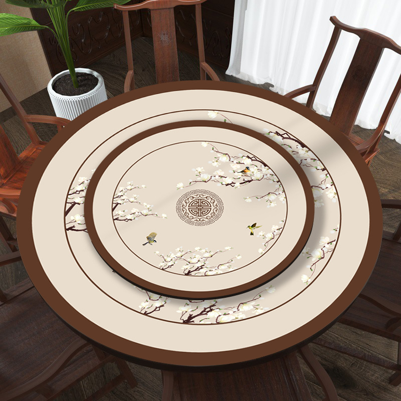 Față de masă rotundă din PVC, stil clasic chinezesc, cu model de plante și flori, impermeabilă, rezistentă la ulei, anti-murdărire, izolație termică