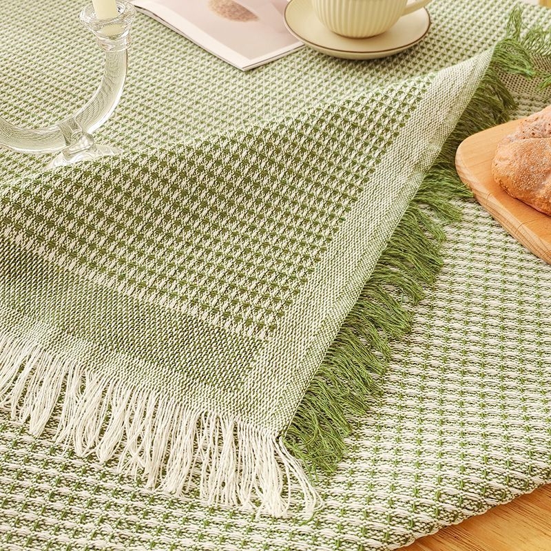 Stolnjak s francuskim prepletenim wafl uzorkom, tkanina od poliestera i pamuka, japanski inspiriran stil, nordijski lagani luksuz.
