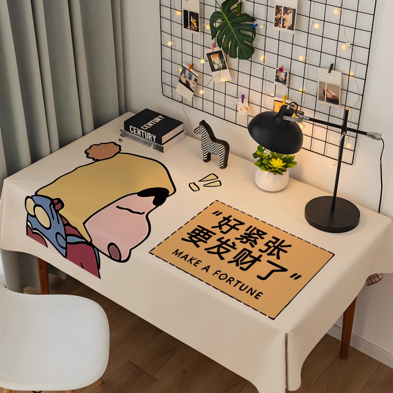 Shin-chan crtani stolnjak od flanelnog – pravokutni, za radni stol i blagovaonski stol, plišani, perivi, otporni na prašinu