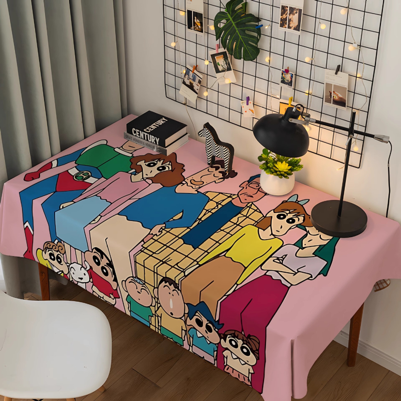 Shin-chan crtani stolnjak od flanelnog – pravokutni, za radni stol i blagovaonski stol, plišani, perivi, otporni na prašinu