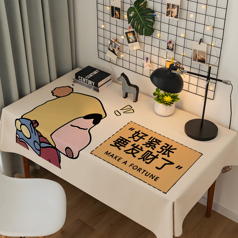 Shin-chan crtani stolnjak od flanelnog – pravokutni, za radni stol i blagovaonski stol, plišani, perivi, otporni na prašinu