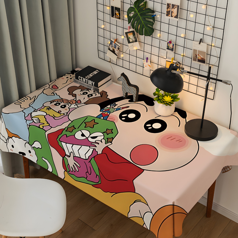 Shin-chan crtani stolnjak od flanelnog – pravokutni, za radni stol i blagovaonski stol, plišani, perivi, otporni na prašinu