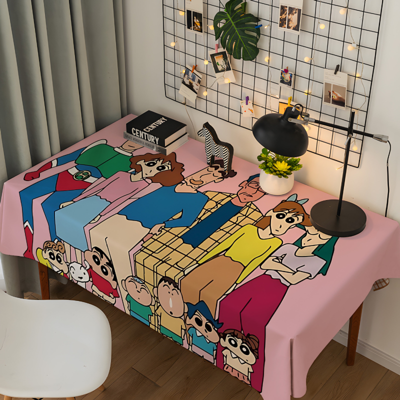 Shin-chan crtani stolnjak od flanelnog – pravokutni, za radni stol i blagovaonski stol, plišani, perivi, otporni na prašinu