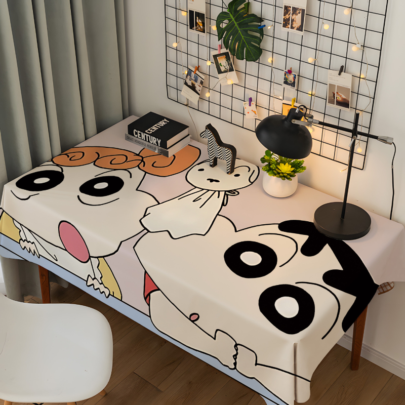 Shin-chan crtani stolnjak od flanelnog – pravokutni, za radni stol i blagovaonski stol, plišani, perivi, otporni na prašinu