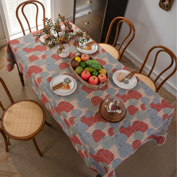 Față de masă din amestec poliester-bumbac, formă dreptunghiulară, model plante și flori, stil Ins, anti-alunecare, rezistent la uzură, protecție împotriva prafului, izolație termică