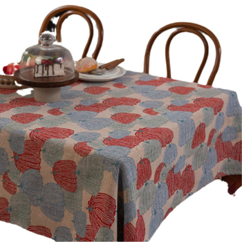 Față de masă din amestec poliester-bumbac, formă dreptunghiulară, model plante și flori, stil Ins, anti-alunecare, rezistent la uzură, protecție împotriva prafului, izolație termică