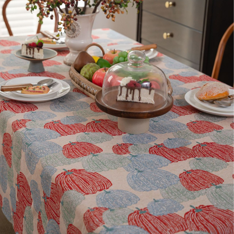 Față de masă din amestec poliester-bumbac, formă dreptunghiulară, model plante și flori, stil Ins, anti-alunecare, rezistent la uzură, protecție împotriva prafului, izolație termică