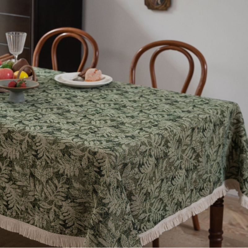 Față de masă din amestec poliester-bumbac, formă dreptunghiulară, model plante și flori, stil Ins, anti-alunecare, rezistent la uzură, protecție împotriva prafului, izolație termică