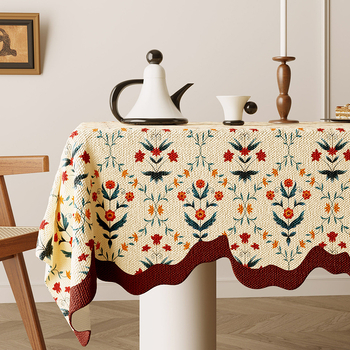 Obrus u američkom stilu, retro romantičan motiv u stilu uljne slike, tkanina s lanenim efektom, vodootporni pokrov za čajni stol, seoski stil, jacquard dizajn