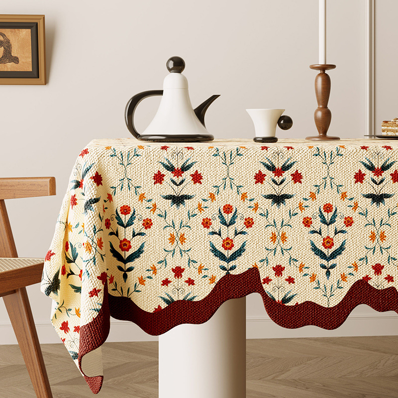 Obrus u američkom stilu, retro romantičan motiv u stilu uljne slike, tkanina s lanenim efektom, vodootporni pokrov za čajni stol, seoski stil, jacquard dizajn