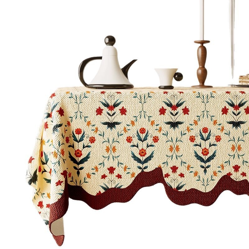 Obrus u američkom stilu, retro romantičan motiv u stilu uljne slike, tkanina s lanenim efektom, vodootporni pokrov za čajni stol, seoski stil, jacquard dizajn