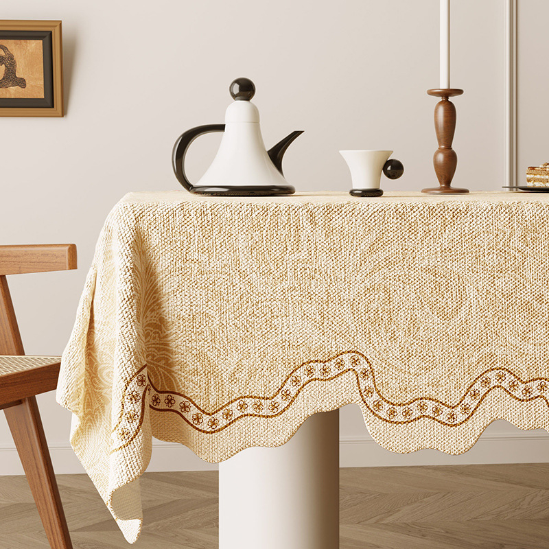 Obrus u američkom stilu, retro romantičan motiv u stilu uljne slike, tkanina s lanenim efektom, vodootporni pokrov za čajni stol, seoski stil, jacquard dizajn