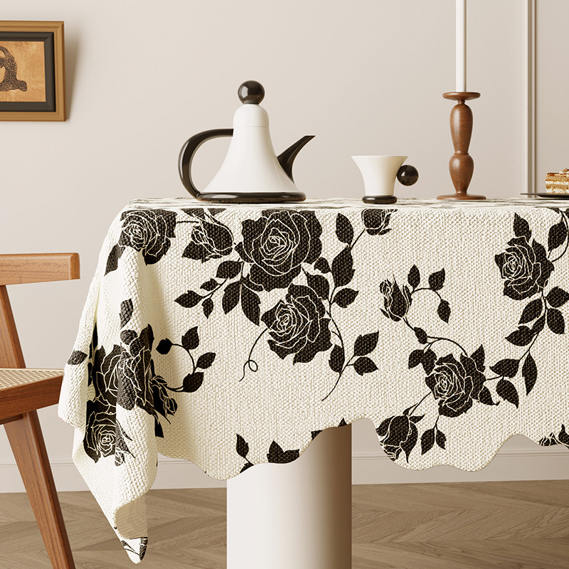 Obrus u američkom stilu, retro romantičan motiv u stilu uljne slike, tkanina s lanenim efektom, vodootporni pokrov za čajni stol, seoski stil, jacquard dizajn
