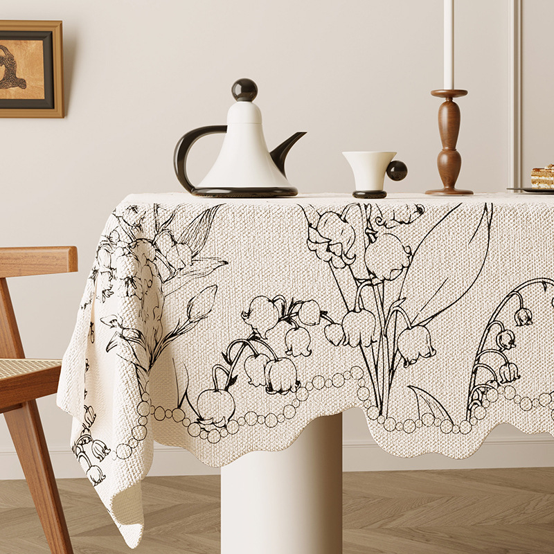 Obrus u američkom stilu, retro romantičan motiv u stilu uljne slike, tkanina s lanenim efektom, vodootporni pokrov za čajni stol, seoski stil, jacquard dizajn