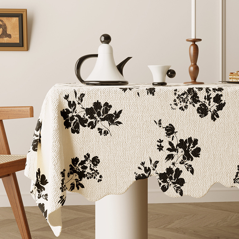 Obrus u američkom stilu, retro romantičan motiv u stilu uljne slike, tkanina s lanenim efektom, vodootporni pokrov za čajni stol, seoski stil, jacquard dizajn