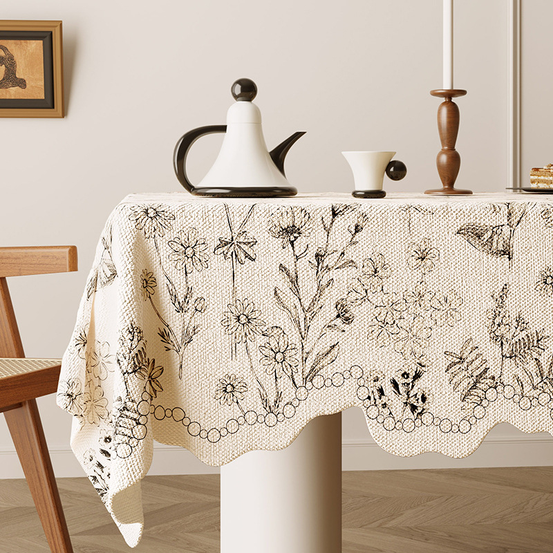 Obrus u američkom stilu, retro romantičan motiv u stilu uljne slike, tkanina s lanenim efektom, vodootporni pokrov za čajni stol, seoski stil, jacquard dizajn