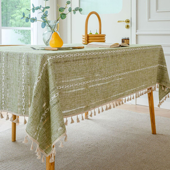 Față de masă cu ciucuri, dreptunghiulară Jacquard decupat, poliester, antiderapant, rezistent la uzură