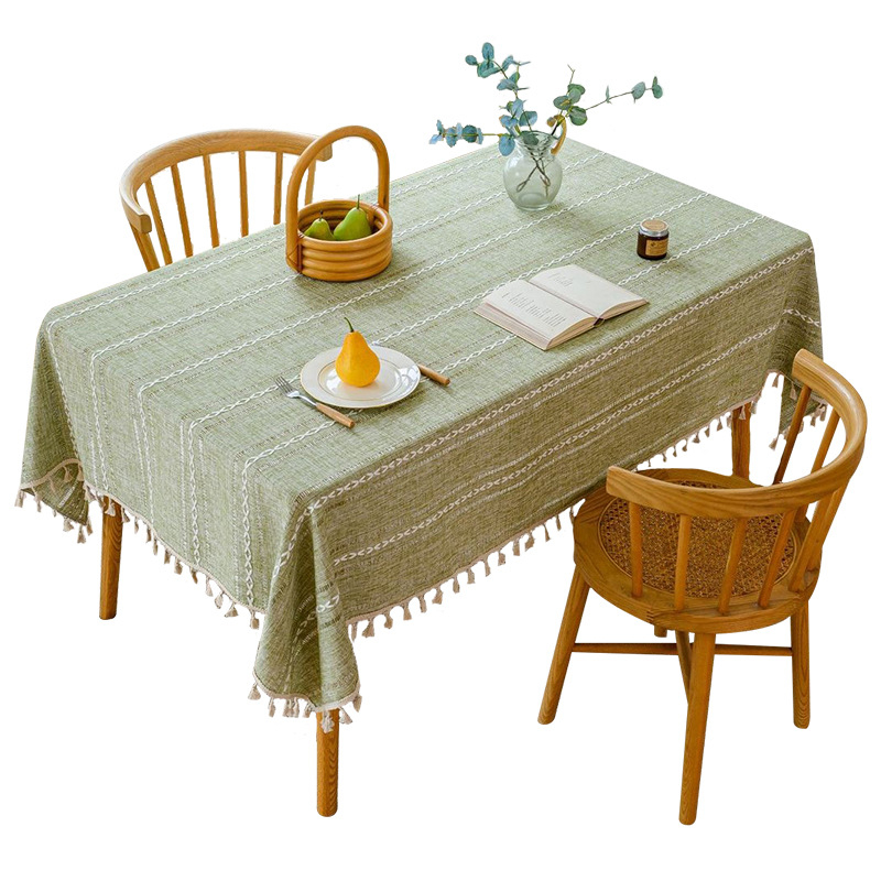 Față de masă cu ciucuri, dreptunghiulară Jacquard decupat, poliester, antiderapant, rezistent la uzură