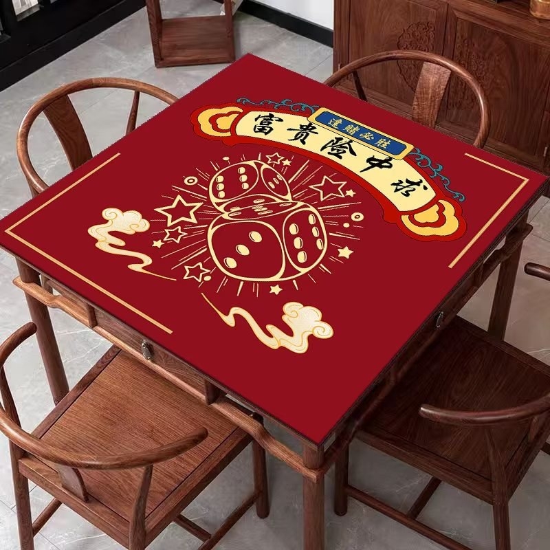 Kvadratni stolnjak u stilu Novo-kineskog, debeo i protuklizni, upija vlagu i otporan na mrlje, Crystal Velvet stolnjak za Mahjong