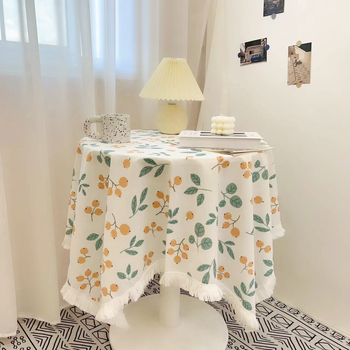Stolnjak u Instagram stilu s cvjetnim uzorkom, čipkom i resicama od baršuna, za kvadratni i okrugli stol
