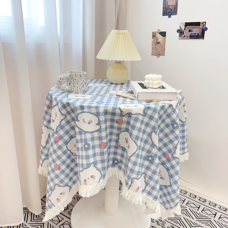 Stolnjak u Instagram stilu s cvjetnim uzorkom, čipkom i resicama od baršuna, za kvadratni i okrugli stol