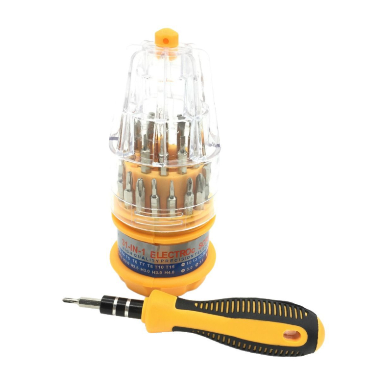 31-части комплект отвертки Пагода — многофункционални ръчни отвертки с кръстова глава за ремонт на домакински уреди; Материал: S2 сплав стомана; Не магнитен; Изолирана; Тегло: 150 g; Ръкохватка: пластмаса