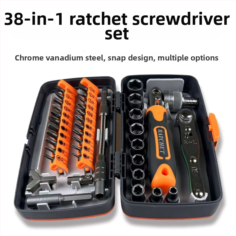 38-v-1 ráčny skrutkovač set pre domáce opravy, hlavice z chróm-vanádovej ocele, maximálny krútiaci moment 180 N·m, magnetický hrot, značka 2880A