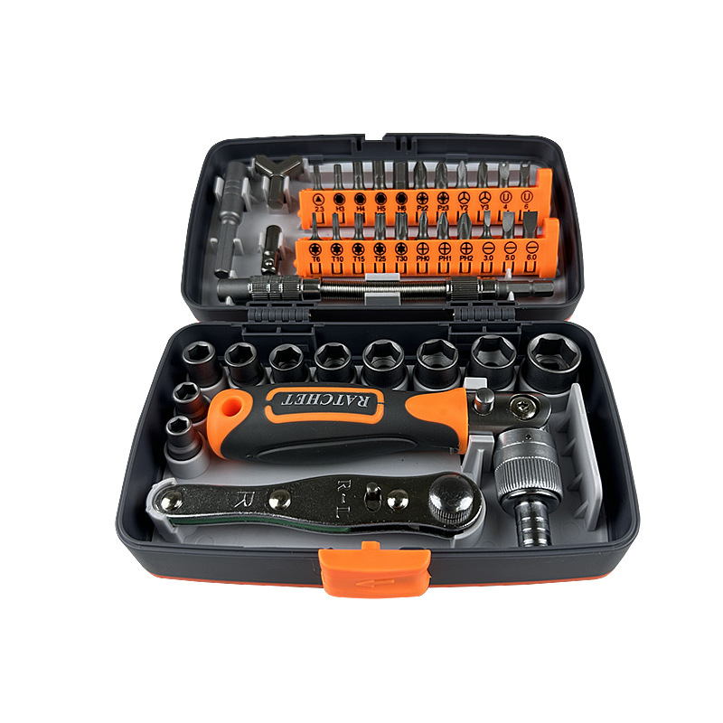 38–in–1 csattogó csavarhúzó készlet háztartási javításokhoz, fej Cr-V acélból, maximális nyomaték 180 N·m, mágneses vég, márka 2880A