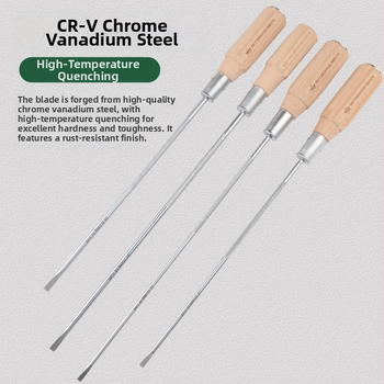 Šrobovák na šijací stroj, magnetický hrot, CR-V chróm-vanádiová oceľ, drevená rukoväť, plochý hrot, hmotnosť 140 g