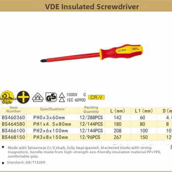 Persian Tools VDE izolovaný skrutkovač s krížovou a plochou hlavou pre elektrikárov, Cr-V oceľ