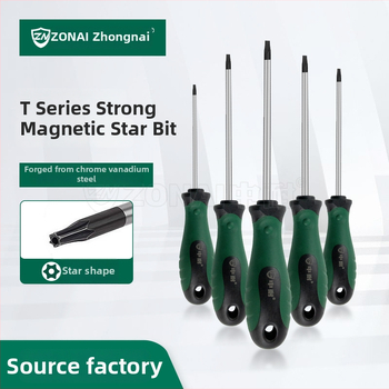 Torx skrutkovač zo série T s hlavou kvetu a centrálnym otvorom, magnetický, Cr-V oceľ, rukoväť s lepiacim povlakom