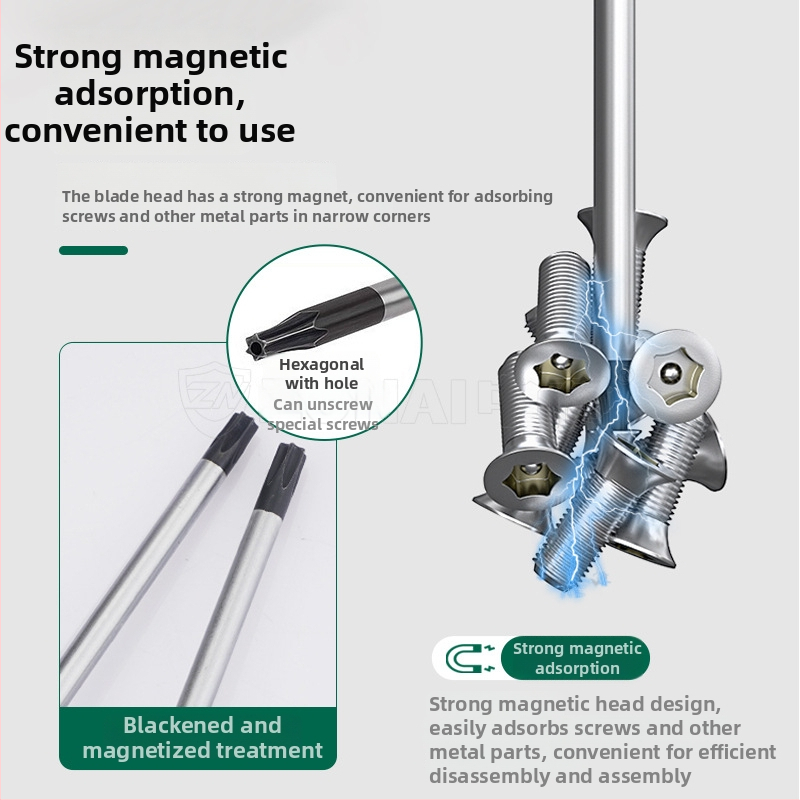 Torx skrutkovač zo série T s hlavou kvetu a centrálnym otvorom, magnetický, Cr-V oceľ, rukoväť s lepiacim povlakom