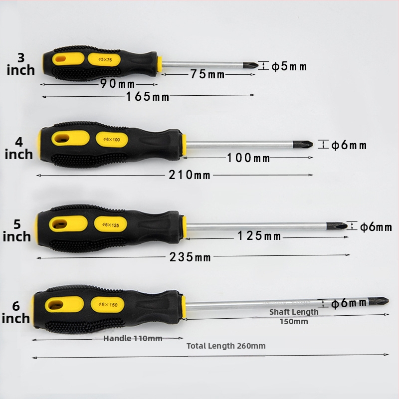Magnetický skrutkovač set s krížovou a plochou hlavou, ergonomická rukoväť, vanádová oceľ, 3, 4, 5 a 6 palcové bity.