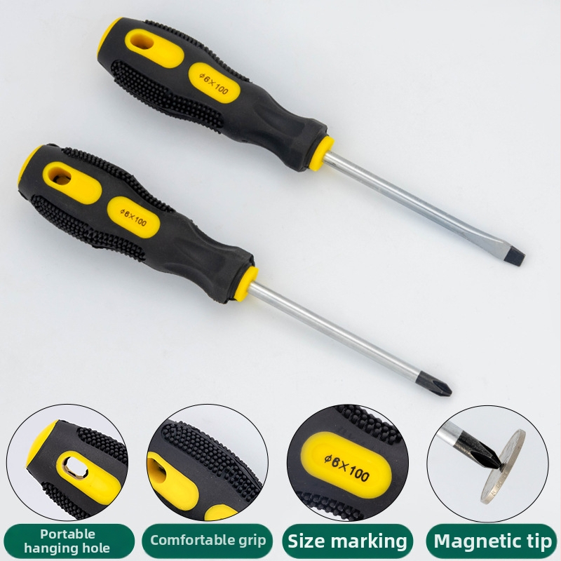 Magnetický skrutkovač set s krížovou a plochou hlavou, ergonomická rukoväť, vanádová oceľ, 3, 4, 5 a 6 palcové bity.