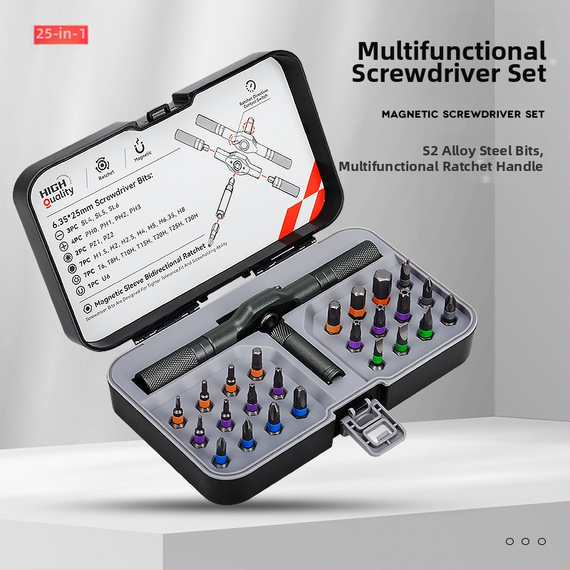 Viacúčelová račňová skrutkovačová sada bitov, nástroj zo S2 zliatiny ocele
