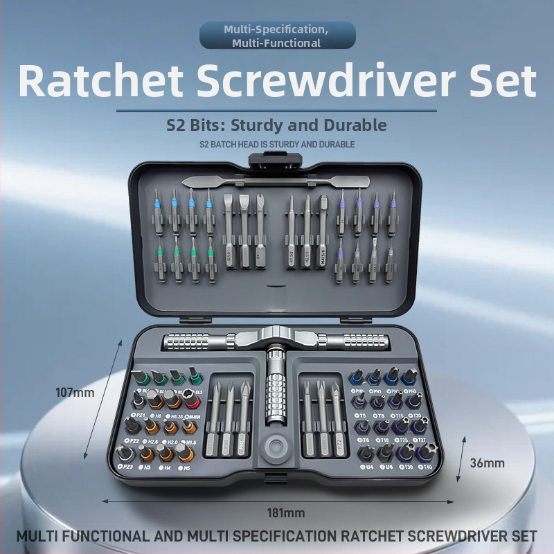 Peng Hui 65-in-1 ráčny skrutkovač set s magnetickými S2 oceľovými bitmi, maximálny krútiaci moment 40 N·m