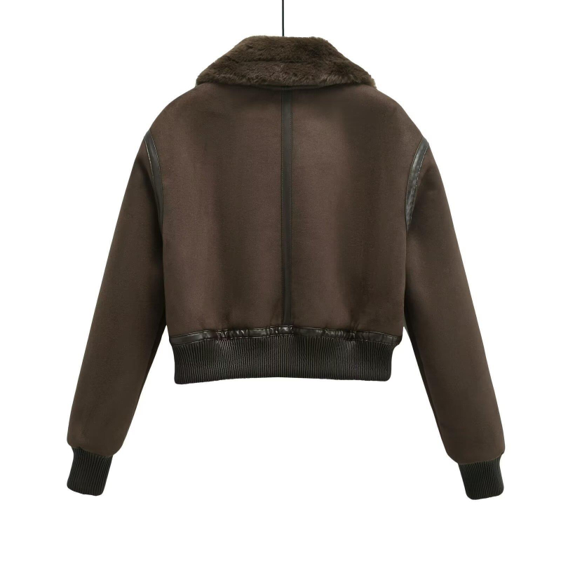 Дамско палто, плътен полиестер, лацкан, предна ципа, свободна кройка, есен 2024