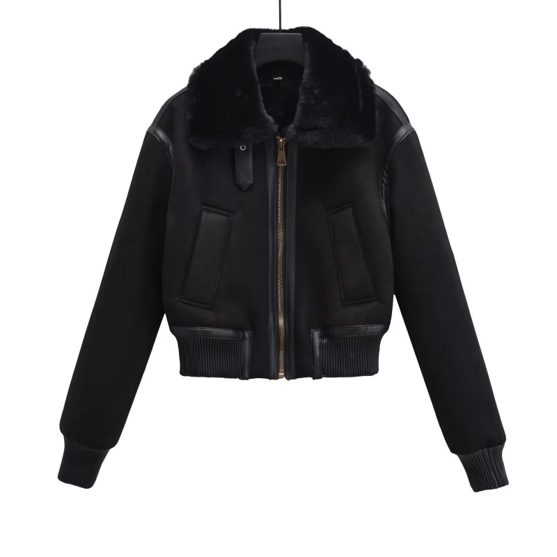 Дамско палто, плътен полиестер, лацкан, предна ципа, свободна кройка, есен 2024