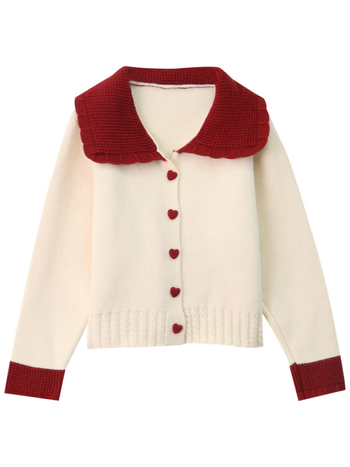 Korejski stil kardigana pulover s doll collar, color-block uzorak, poliester, široka silueta