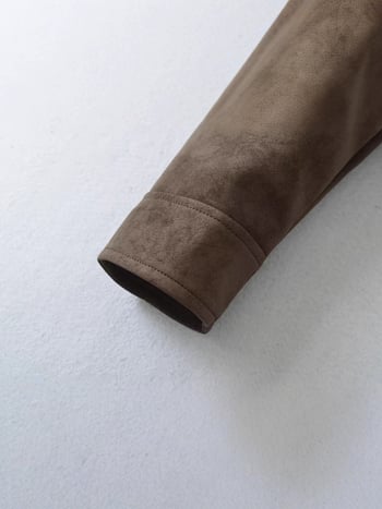 Ženska suede faux leather motociklistička jakna, kratka, zip zatvaranje, rever ovratnik