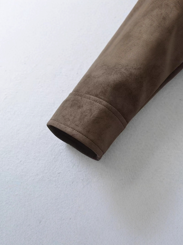 Ženska suede faux leather motociklistička jakna, kratka, zip zatvaranje, rever ovratnik