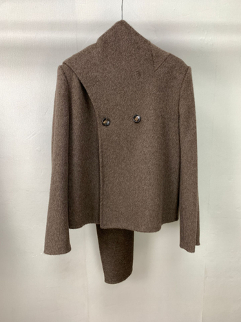 Ženski vuneni tweed kaput, dvostruko kopčanje, šal-kragna, dugi rukavi, srednje debljine