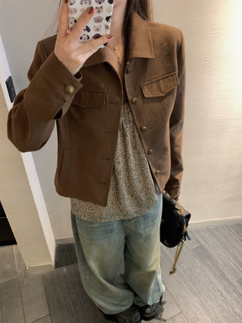 Žensko sako u korejskom vintage stilu, s ovratnikom tipa lapel, dugi rukavi, poliester tkanina