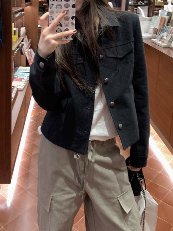 Žensko sako u korejskom vintage stilu, s ovratnikom tipa lapel, dugi rukavi, poliester tkanina