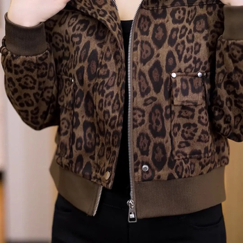 Палто с леопардов принт, дълги ръкави, цип, Chenille плат с еластан под 30%, Пролет 2025