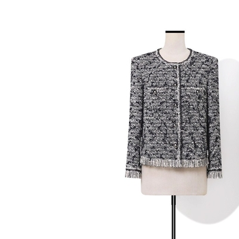 Meicai ženska jakna od vunenog tweed materijala, ravni kroj, okrugli ovratnik, dugi rukavi, normalna duljina (50–65 cm)